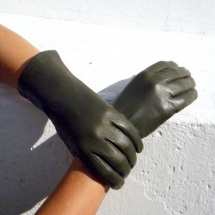 Olivové dámské kožené rukavice s hedvábnou podšívkou
