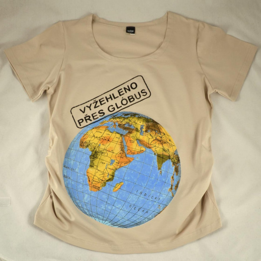 Těhotenské triko "Vyžehleno přes glóbus" café latté XXL/XXXL