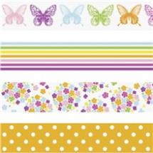 Sada samolepicích papírových pásek - pruhy, motýlci, puntíky a květy 1,5cmx5m (4ks) (203584383)
      