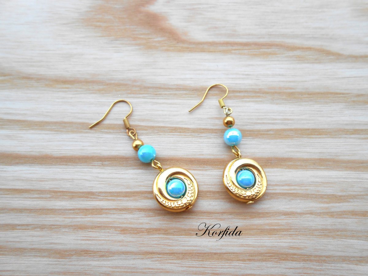 Náušnice kolečka zlatá + světle modrá (5/17)