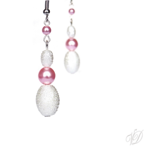 Náušnice - Stébla luxusní bílá s růžovou (0036)