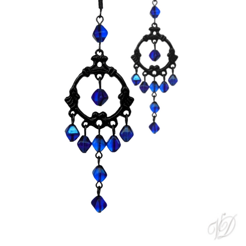 Náušnice - Orient černé s modrou (0058)