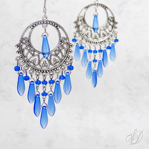 Náušnice - Orient stříbrné s modrými jazýčky (0126)