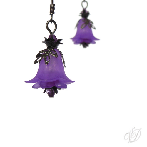 Náušnice - Květiny fialové s černou (0202)