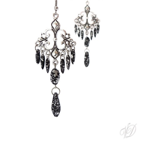 Orientální náušnice 0359 - Orient starostříbrné koso s černou