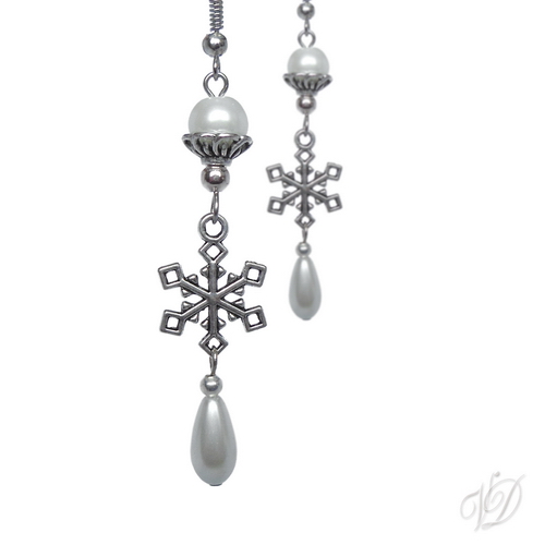 Náušnice 0405 - Vločky s perl. kapkou - DOPRODEJ - SLEVA