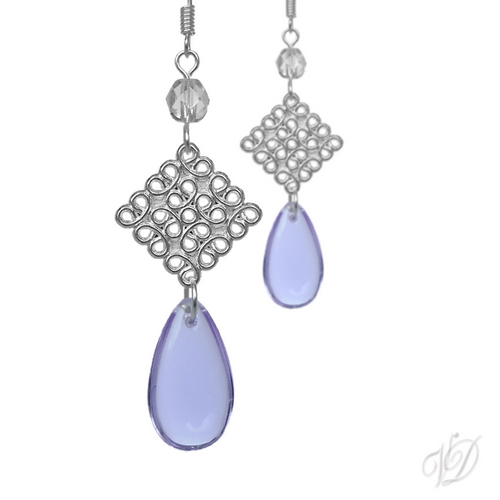 Náušnice - Luxus slza lila koso (0438)