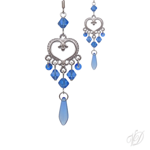 Orientální náušnice 0524 - Orient stříbrné srdce s modrou
