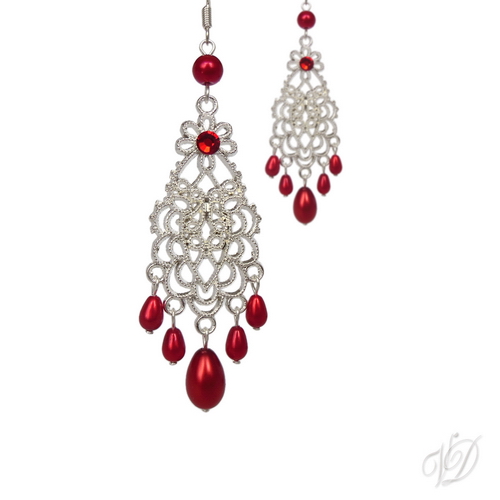 Orientální náušnice 0557 - Orient krajka s červenými slzami