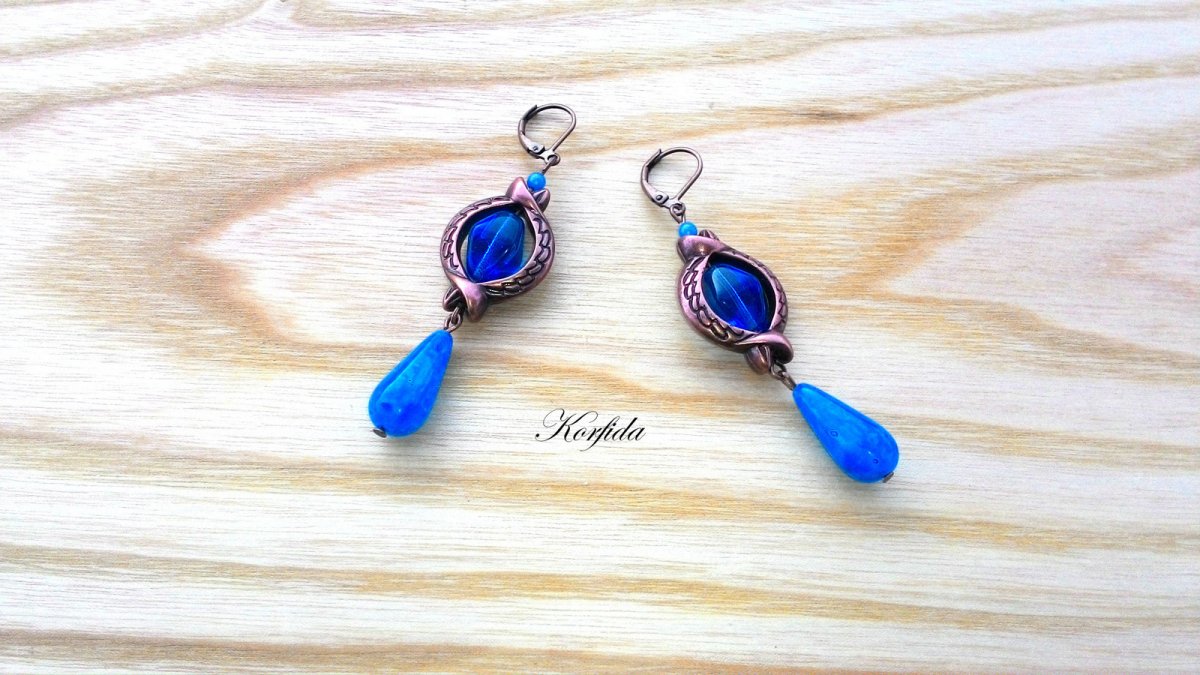 Náušnice hadí tyrkysové s kapkou (771/16)