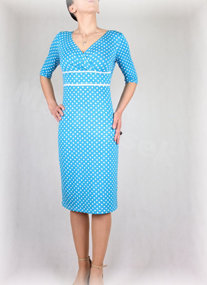 Šaty modro-bílý puntík vz.370 Velikost 36-38