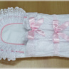 Dvou kanýrová zavinovačka 38x120 cm, madeira krajka, stuhy růžové