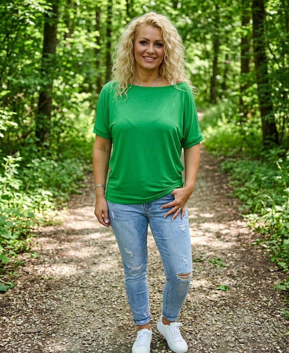 Tričko s širokým lodičkovým výstřihem - zelená barva (viskóza) 