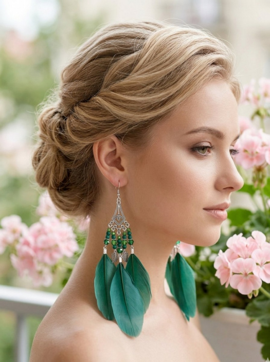 Peříčkové zelené náušnice 