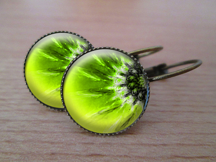 VINTAGE VISACÍ NÁUŠNICE - Žluto-zelená záře