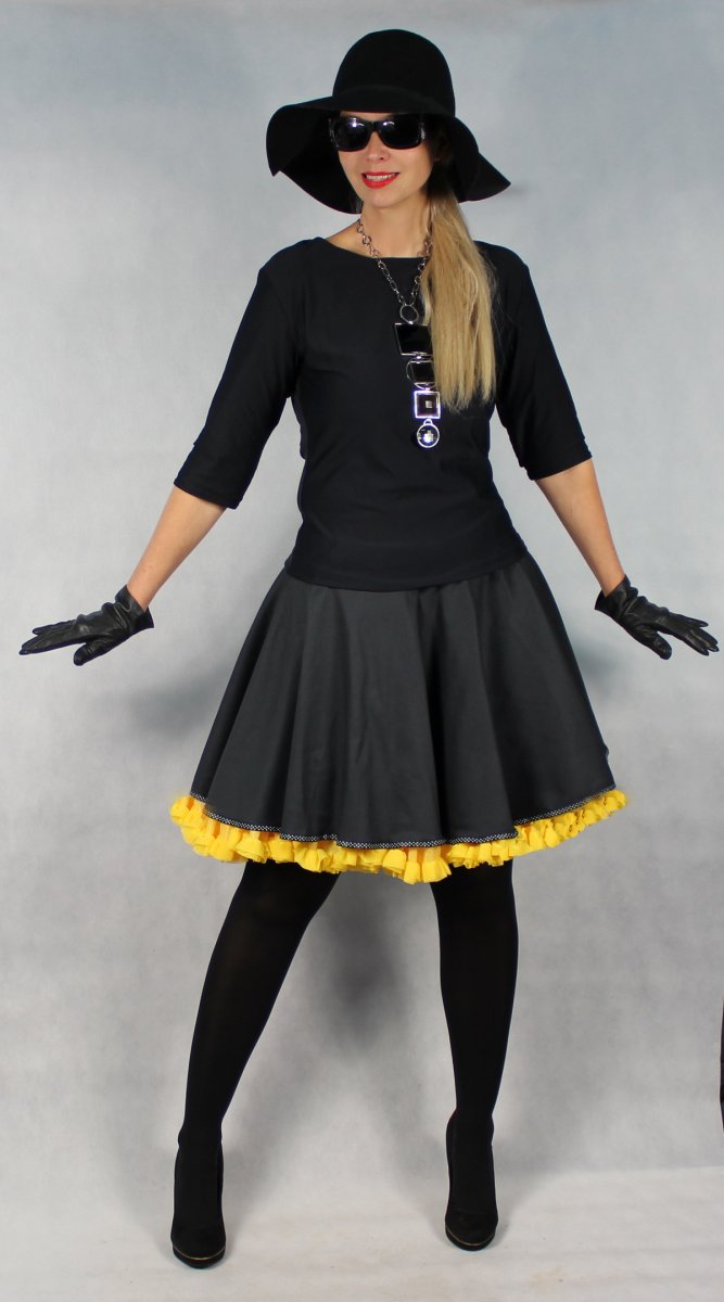 FuFu sukně černá s lemem a se žlutou spodničkou