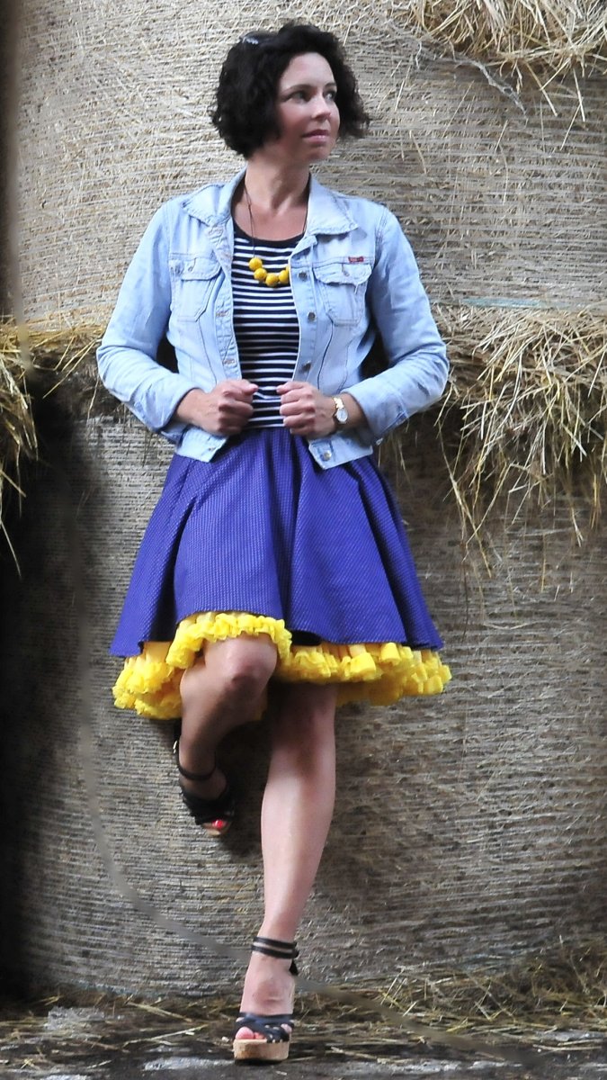 FuFu sukně modrý puntík se žlutou spodničkou