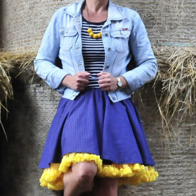 FuFu sukně modrý puntík se žlutou spodničkou
