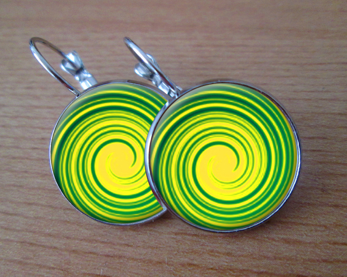 žluto-zelené spirálky -  Visací náušnice